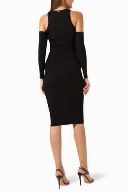 Buy PINKO Black Cold shoulder Midi Dress in Viscose knit for Women