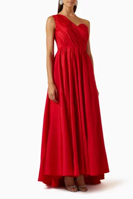 One shoulder pleated outlet maxi dress