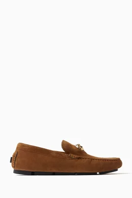 Buy Versace Brown La Medusa Driver Shoes in Suede for Men in UAE