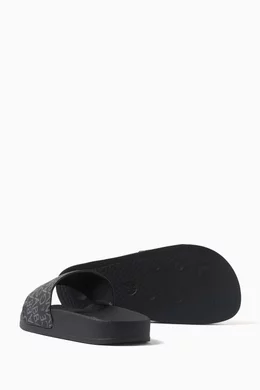 Buy Dolce Gabbana Black All over Logo Slides in Rubber for Boys
