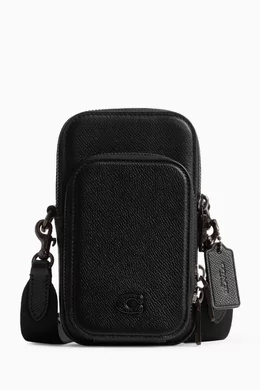 Buy Coach Black Phone Crossbody Bag in Grained Leather for Men