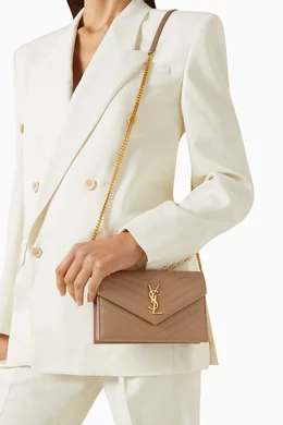Buy SAINT LAURENT Brown Cassandre Matelass Envelope Chain Wallet