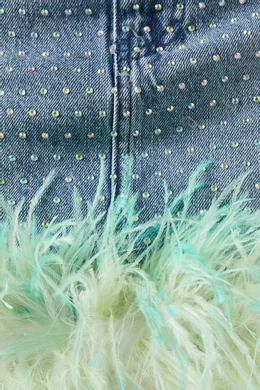 Buy Self Portrait Blue Rhinestone embellished Feather Mini Skirt