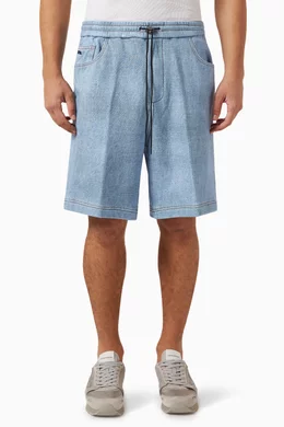 Buy Emporio Armani Blue Denim effect Shorts in French Cotton