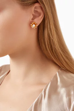 Buy Tai Jewelry White Sunflower Stud Earrings in Gold plated Brass