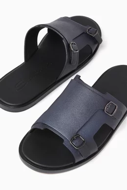 Buy Santoni Blue Duo Sandals in Leather for Men in UAE Ounass