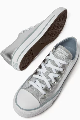 Converse allstar low leather silver metallic on sale