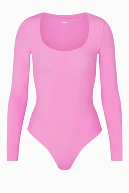 Buy SKIMS Pink Long Sleeve Scoop Bodysuit for Women in UAE