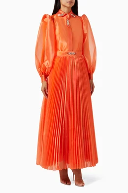 Buy Senna Orange Embellished Leaves Top Skirt Set for Women in