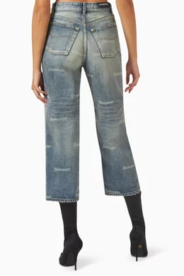 Buy Balenciaga Blue All over Logo Straight leg Jeans for Women in UAE Ounass
