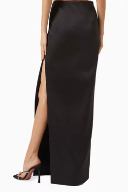 Buy Rasario Black Side slit Maxi Skirt in Satin for Women in UAE