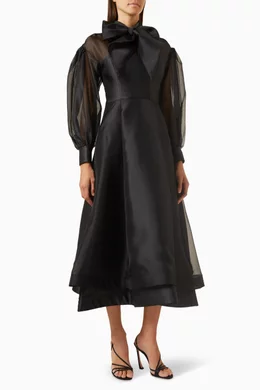 Buy Gizia Black Tie collar Midi Dress in Organza for Women in UAE Ounass