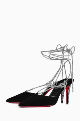Buy Christian Louboutin Black Astrid 85 Strass Lace up Pumps in