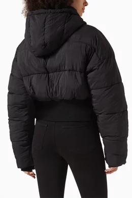 Womens black 2024 hooded puffer jacket
