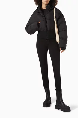 Womens black hooded hot sale puffer jacket