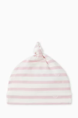 Buy Emporio Armani Pink Striped Logo Beanie Hat in Cotton for Kids