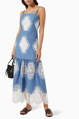 Buy Borgo de Nor Blue Cordelia Broderie Anglaise Maxi Dress in Cotton-blend  for Women in UAE
