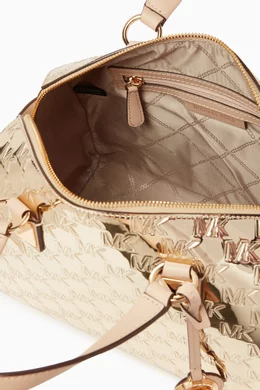 Buy Michael Kors Gold Medium Grayson Satchel Bag in Patent Logo