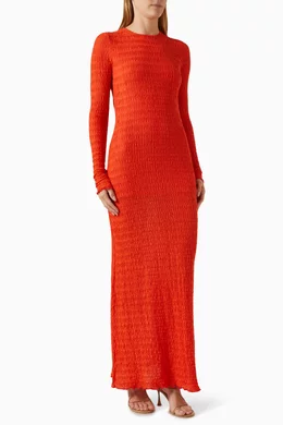Orange maxi dress with sleeves cheap
