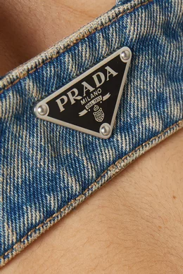 Buy Prada Blue Triangle Logo Bralette in Organic Denim for Women