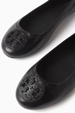 Buy Tory Burch Black Minnie Pav Travel Ballet Flats in Leather