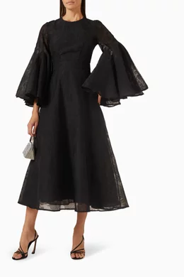 Black sleeve discount midi dress