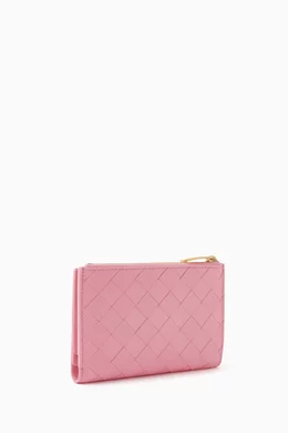 Buy Bottega Veneta Pink Medium Bi-fold Zip Wallet in Intrecciato Nappa for  Women in UAE | Ounass