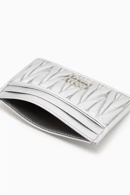 Buy Miu Miu Silver Matelasse Card Holder in Nappa Leather for