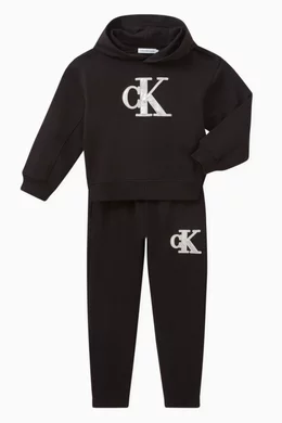 Calvin Klein Baby Girls Fleece Color Block Logo Hoodie and Joggers