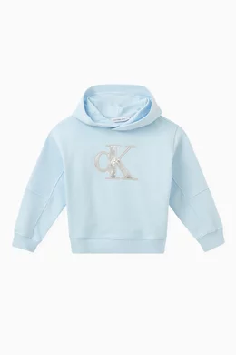Buy Calvin Klein Blue Relaxed Logo Hoodie in Cotton for Girls in UAE