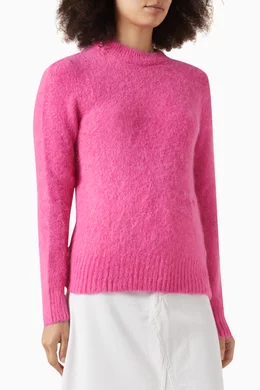 Buy Ganni Pink O neck Sweater in Brushed Alpaca blend for