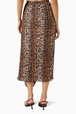 Buy Ganni Brown Leopard print Flounce Midi Skirt in Pleated