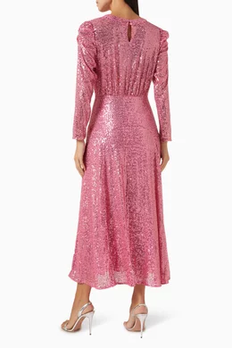 Buy RIXO Pink Cerise Midi Dress in Sequins for Women in UAE