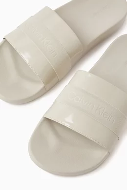 Buy Calvin Klein Grey Logo Pool Slides in Faux Leather for Men in