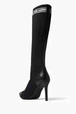 Buy Karl Lagerfeld Black Pandora 100 Logo Knee Boots in Stretch