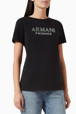 Buy Armani Exchange Black Route 66 Embellished AX Logo T shirt