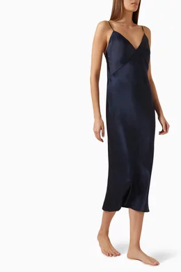 Buy Olivia von Halle Blue Issa Slip Dress in Silk Satin for Women