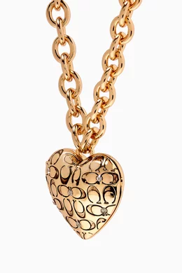 Buy Coach Gold Signature Quilted Heart Locket Necklace for Women