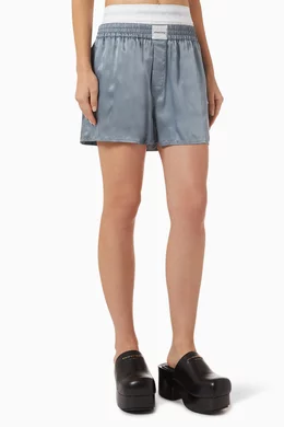 Buy Alexander Wang.t Blue Logo Boxer Shorts in Shiny Cupro for