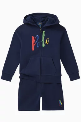Buy Polo Ralph Lauren Blue Logo Print Zip up Hoodie in Cotton for
