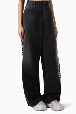 Buy Balenciaga Black Unisex Outline Logo Baggy Pants In Denim for