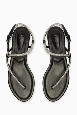 Buy Schutz Black Flat Sandals in Metallic Leather for Women in UAE
