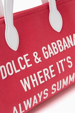 Buy Dolce Gabbana Pink Slogan print Tote Bag in Canvas for Girls
