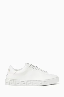 Buy Versace White Greca Sneakers in Vegan Leather for Women in