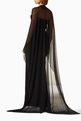 Buy Rhea Costa Black Mera Cape Gown in Mesh Tulle for Women in UAE Ounass