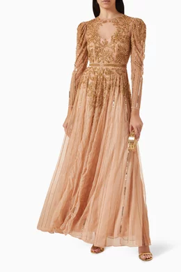 Beaded gown hotsell with sleeves