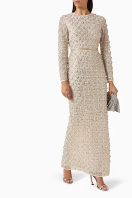 Buy Mac Duggal Gold High Neck Fully Beaded Gown for Women in UAE
