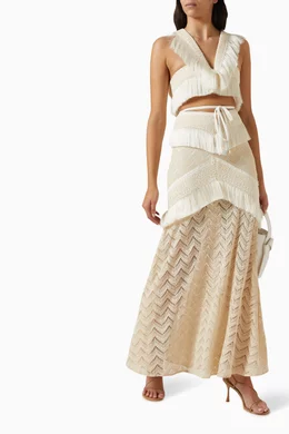 Buy PatBO Neutral Fringe Trim Maxi Skirt for Women in UAE Ounass