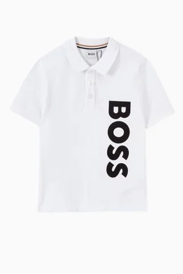 Buy BOSS Kidswear White Logo Print Polo in Cotton Pique for Boys
