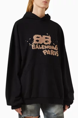 Buy Balenciaga Black Unisex Hand drawn BB Icon Hoodie in Cotton